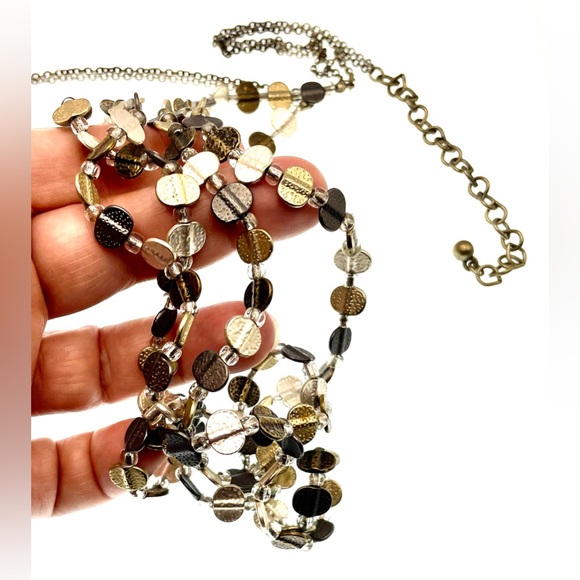 3 for $30 Chico’s Signed Silver Tone Long Double Strand Small Beaded Necklace - Picture 2 of 8